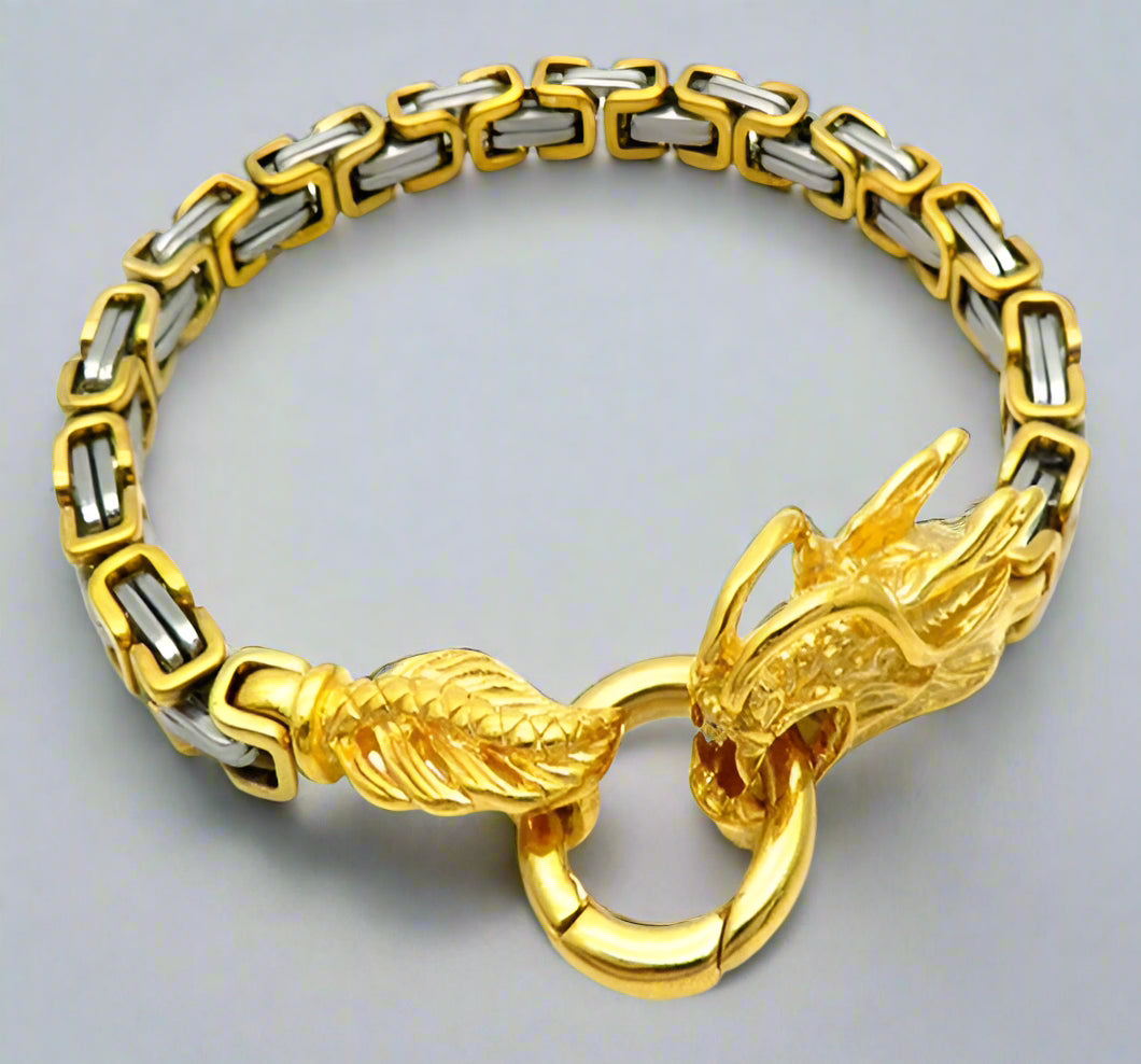 Punk Dragon Byzantine Double Link Chain Bracelet-Evani Naomi Jewelry
