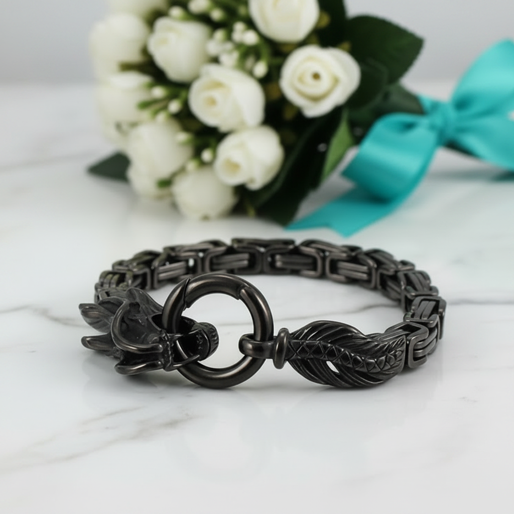 Punk Dragon Byzantine Double Link Chain Bracelet-Evani Jewelry