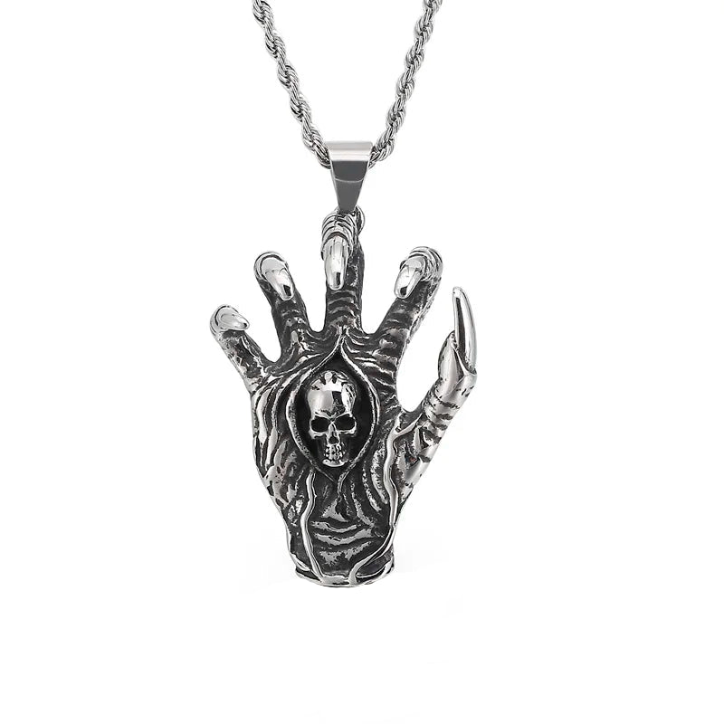 Punk Skull & Skeleton Palm Necklace-Evani Naomi Jewelry