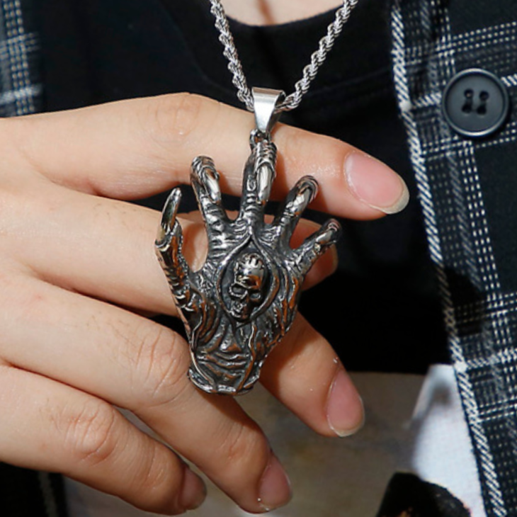 Punk Skull & Skeleton Palm Necklace-Evani Naomi Jewelry
