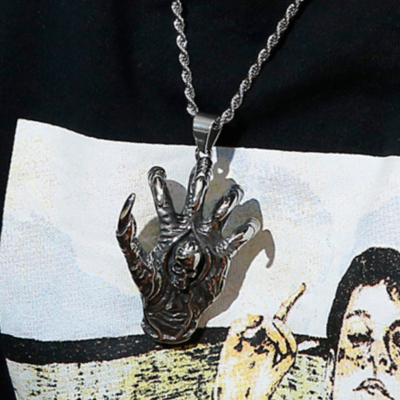Punk Skull & Skeleton Palm Necklace-Evani Naomi Jewelry