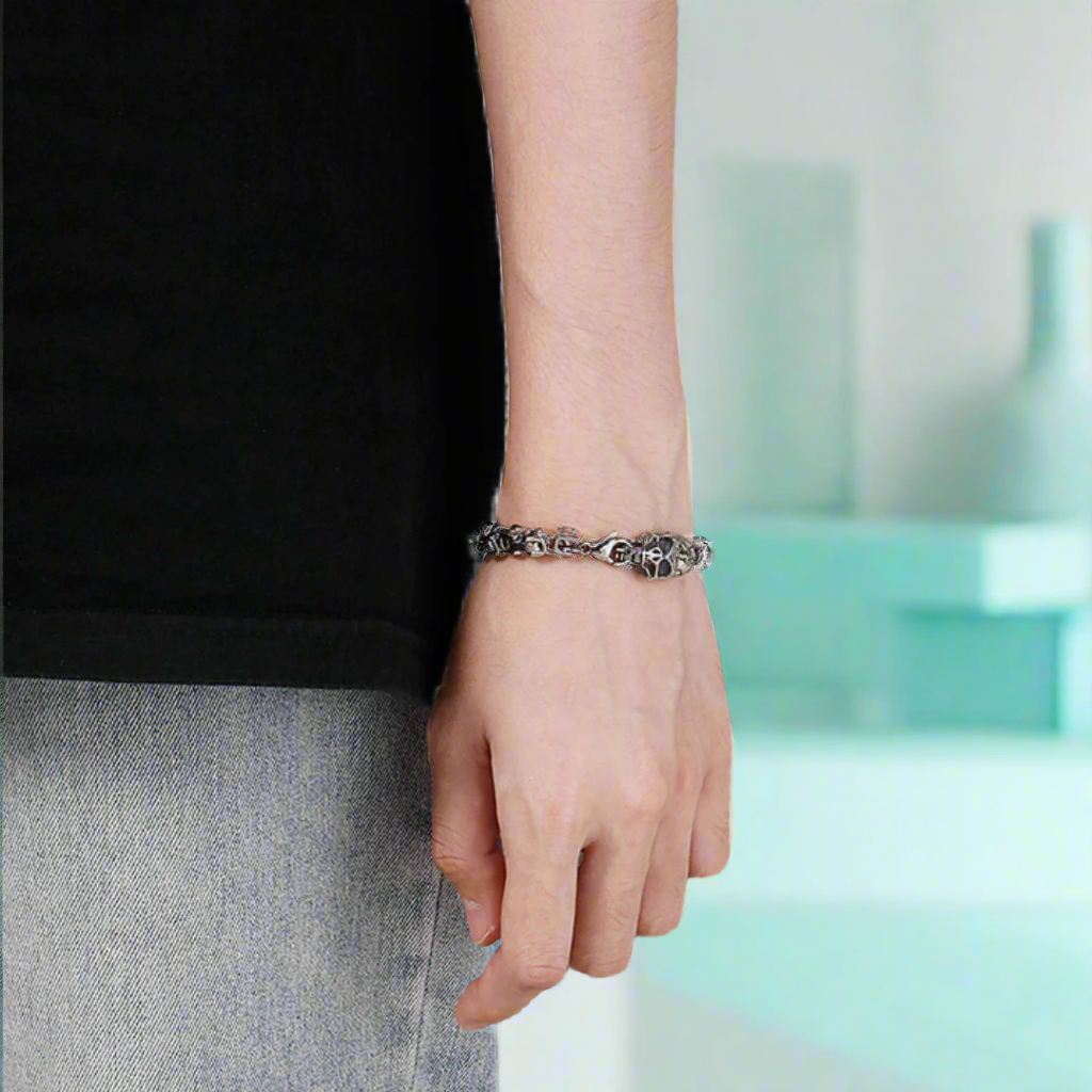Punk Skull Skeleton Rolo Chain Bracelet-Evani Naomi Jewelry