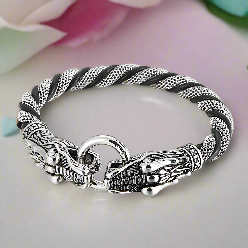 Punk Tiger and Dragon Twisted Chain Bracelet-Evani Jewelry
