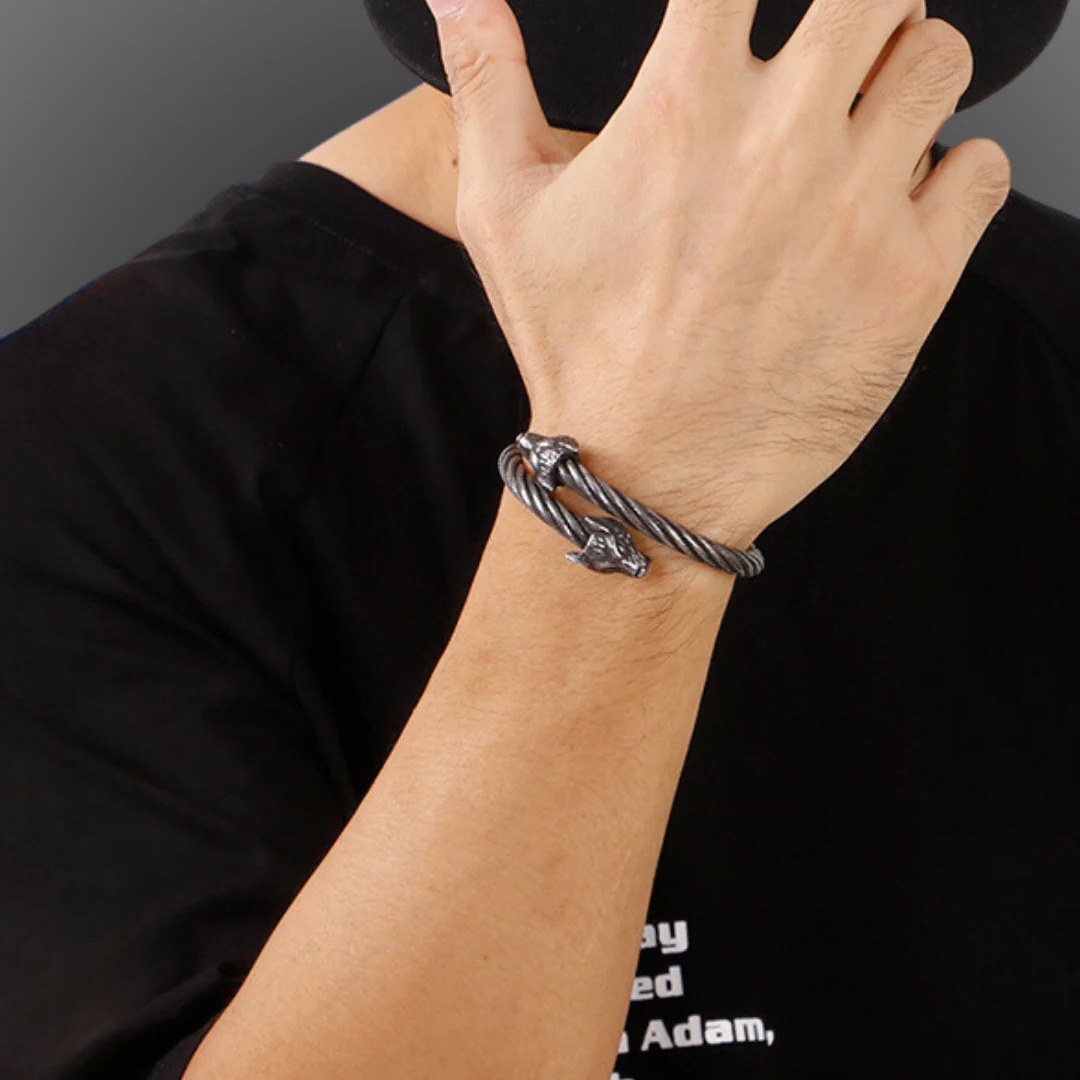 Punk Viking Wolf Wire Style Cuff Bracelet-Evani Naomi Jewelry