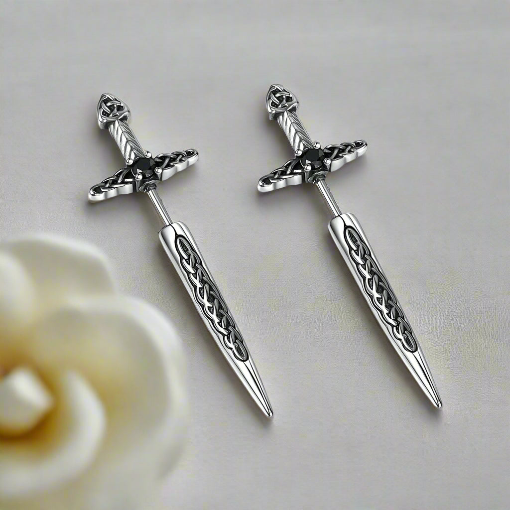 Punk Vintage Sword Celtic Knot Stud Earrings-Evani Naomi Jewelry