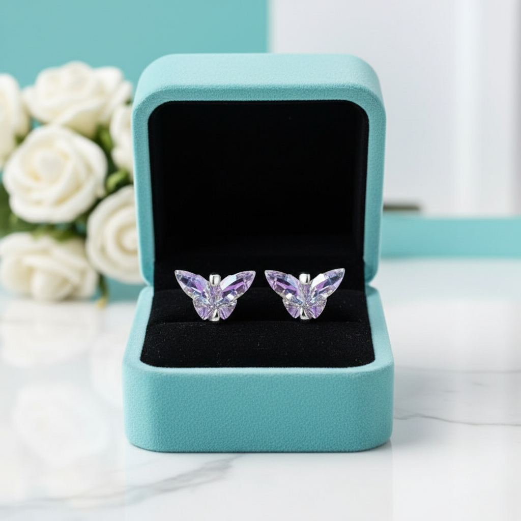 Amethyst Butterfly Stud Earrings-Evani Jewelry