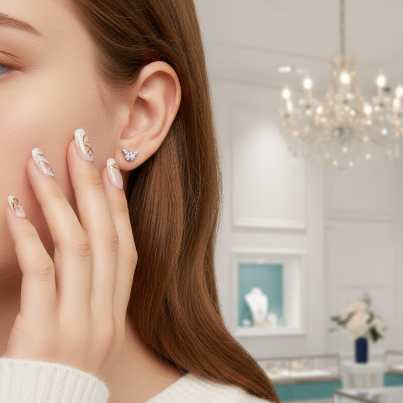 Amethyst Butterfly Stud Earrings-Evani Jewelry