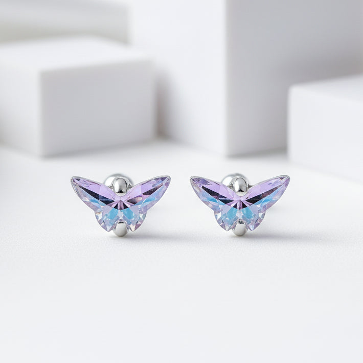 Amethyst Butterfly Stud Earrings-Evani Jewelry