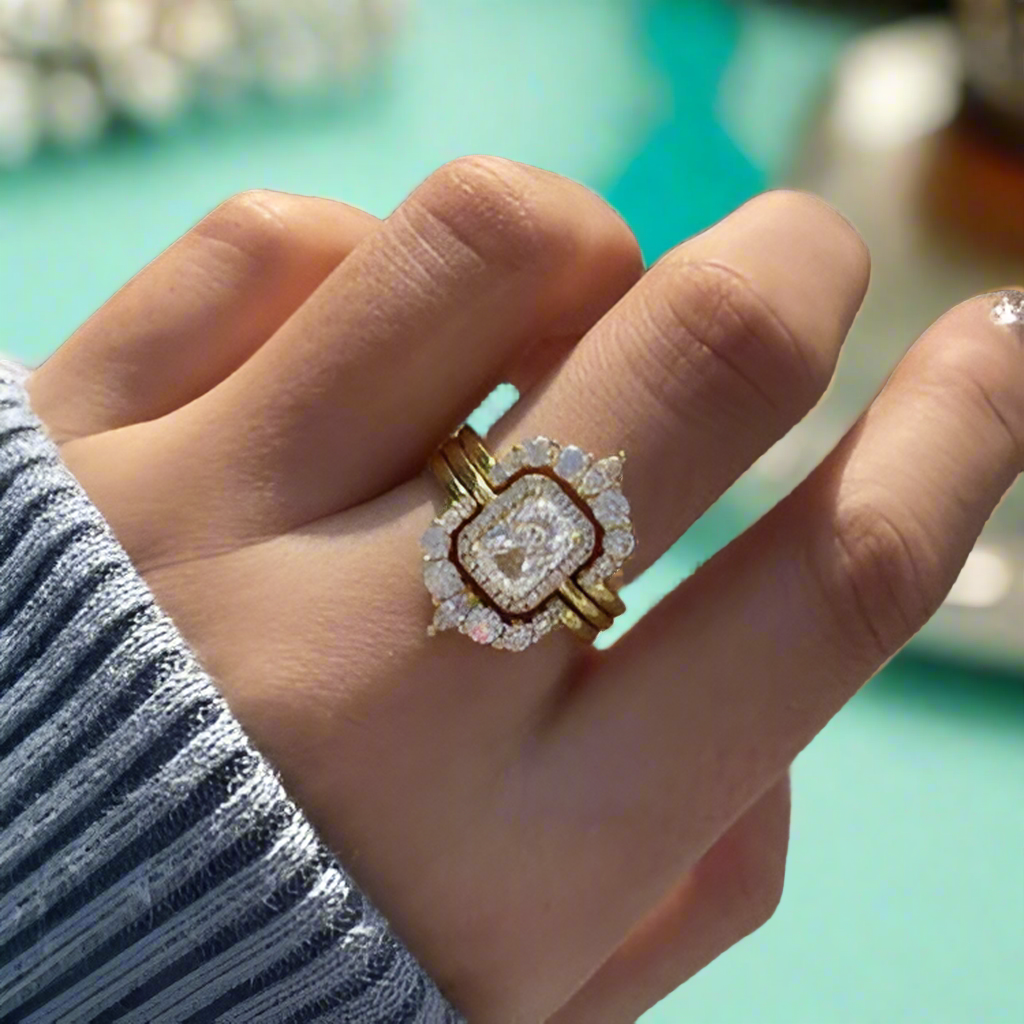 Radiant Cut 3pcs Yellow Gold Bridal Set-Evani Jewelry