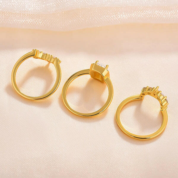 Radiant Cut 3pcs Yellow Gold Bridal Set-Evani Naomi Jewelry