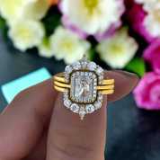 Radiant Cut 3pcs Yellow Gold Bridal Set-Evani Naomi Jewelry