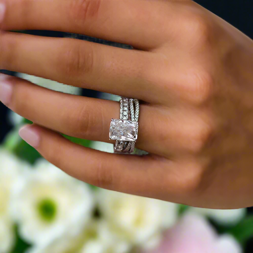Radiant Cut 4.0ct Diamond Bridal Set-Evani Naomi Jewelry