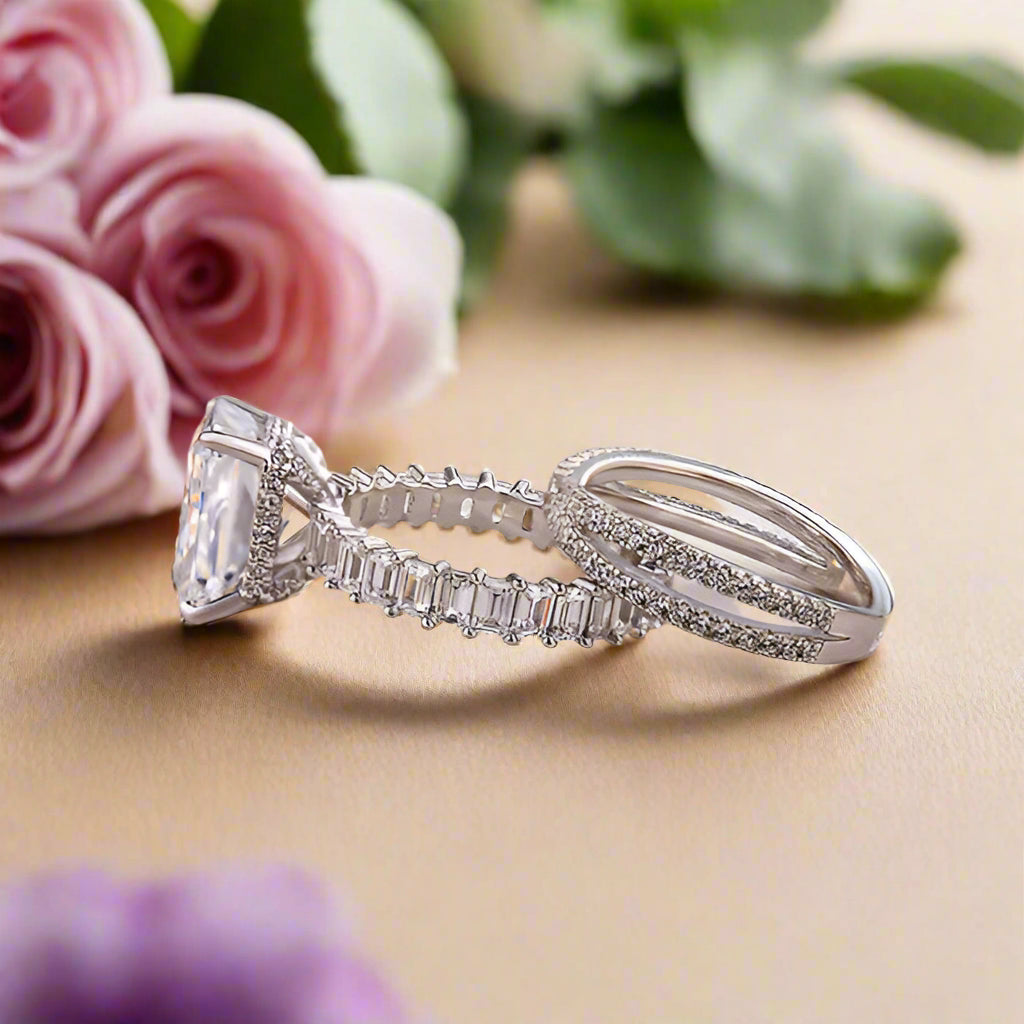 Radiant Cut 4.0ct Diamond Bridal Set-Evani Naomi Jewelry