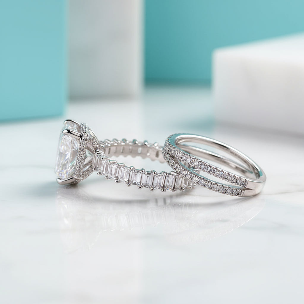 Radiant Cut 4.0ct Diamond Bridal Set-Evani Jewelry