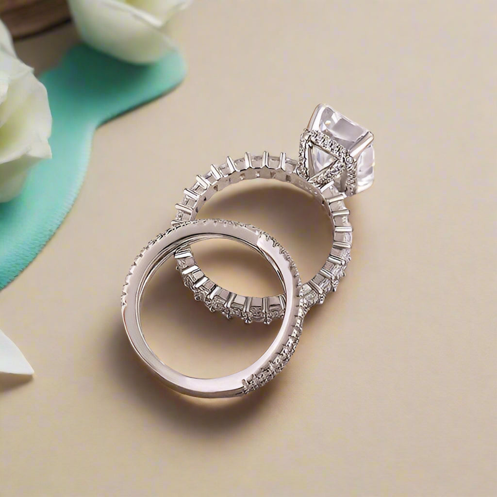 Radiant Cut 4.0ct Diamond Bridal Set-Evani Naomi Jewelry