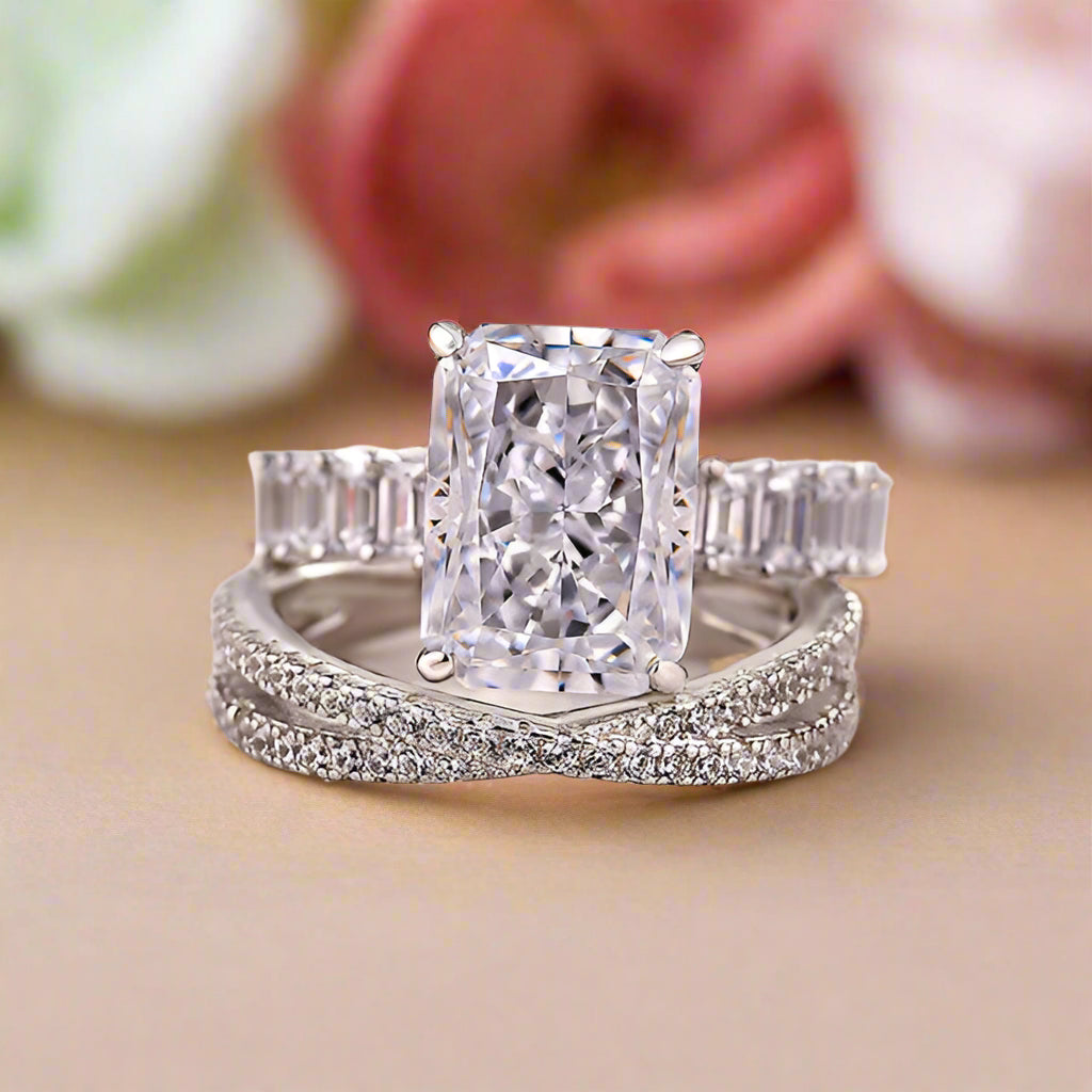 Radiant Cut 4.0ct Diamond Bridal Set-Evani Naomi Jewelry
