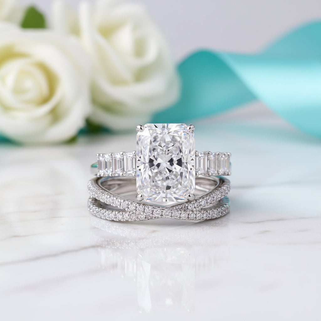 Radiant Cut 4.0ct Diamond Bridal Set-Evani Jewelry