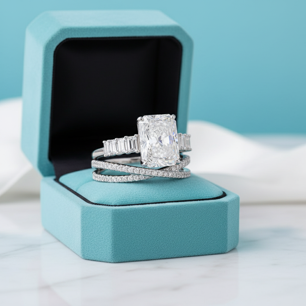 Radiant Cut 4.0ct Diamond Bridal Set-Evani Jewelry