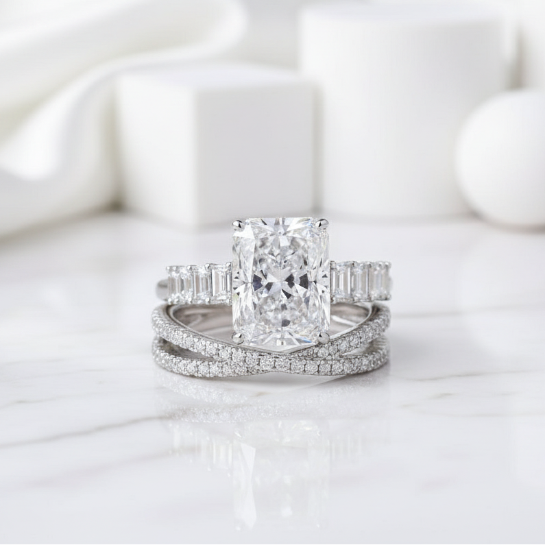 Radiant Cut 4.0ct Diamond Bridal Set-Evani Jewelry