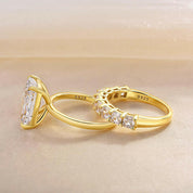 Radiant Cut 5.0ct Yellow Gold Bridal Ring Set-Evani Naomi Jewelry