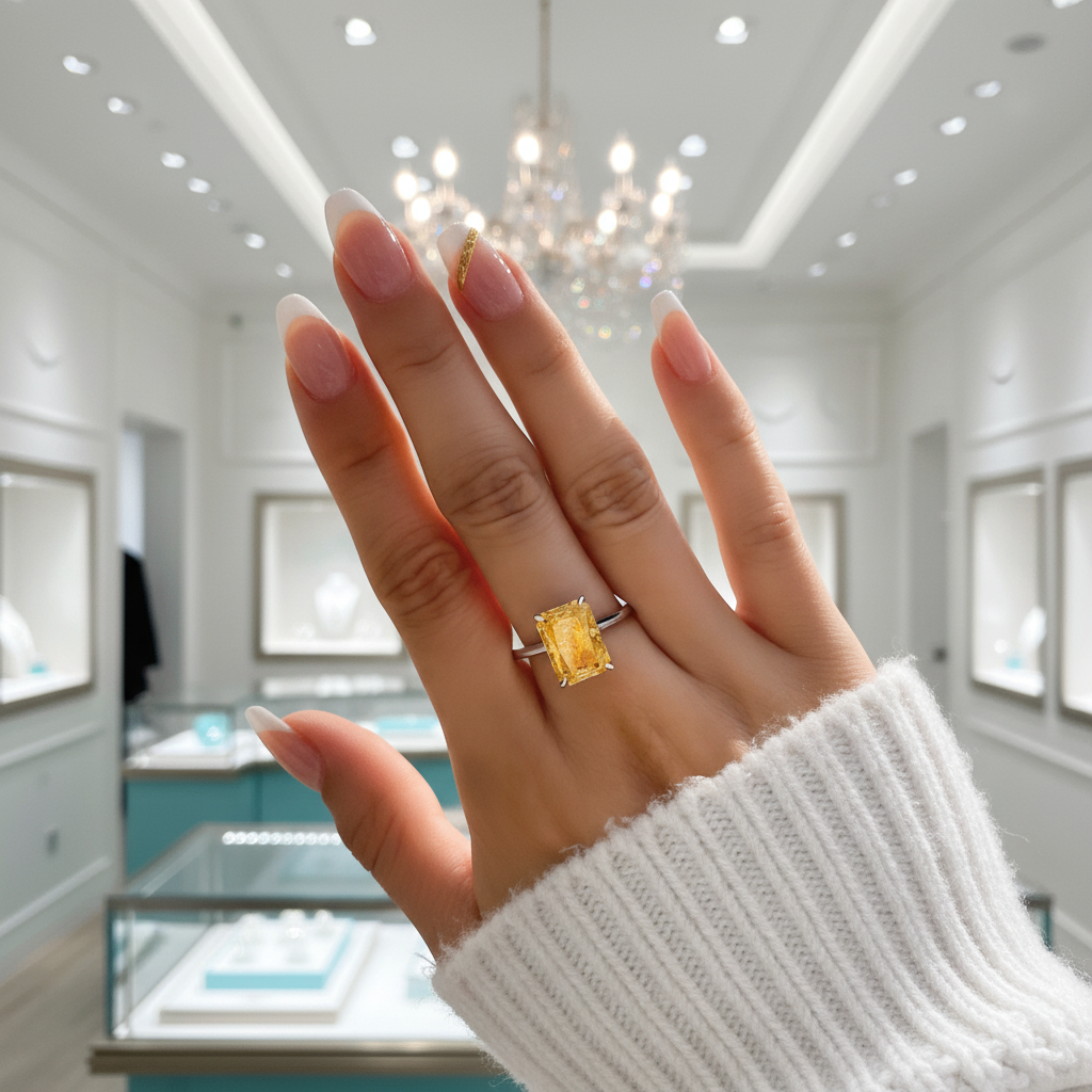 Radiant Cut 5.0ct Yellow Sapphire White Gold Engagement Ring-Evani Jewelry