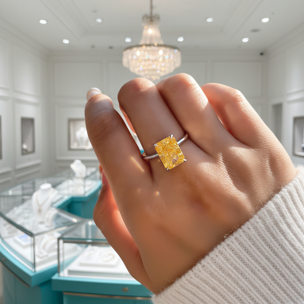 Radiant Cut 5.0ct Yellow Sapphire White Gold Engagement Ring-Evani Jewelry