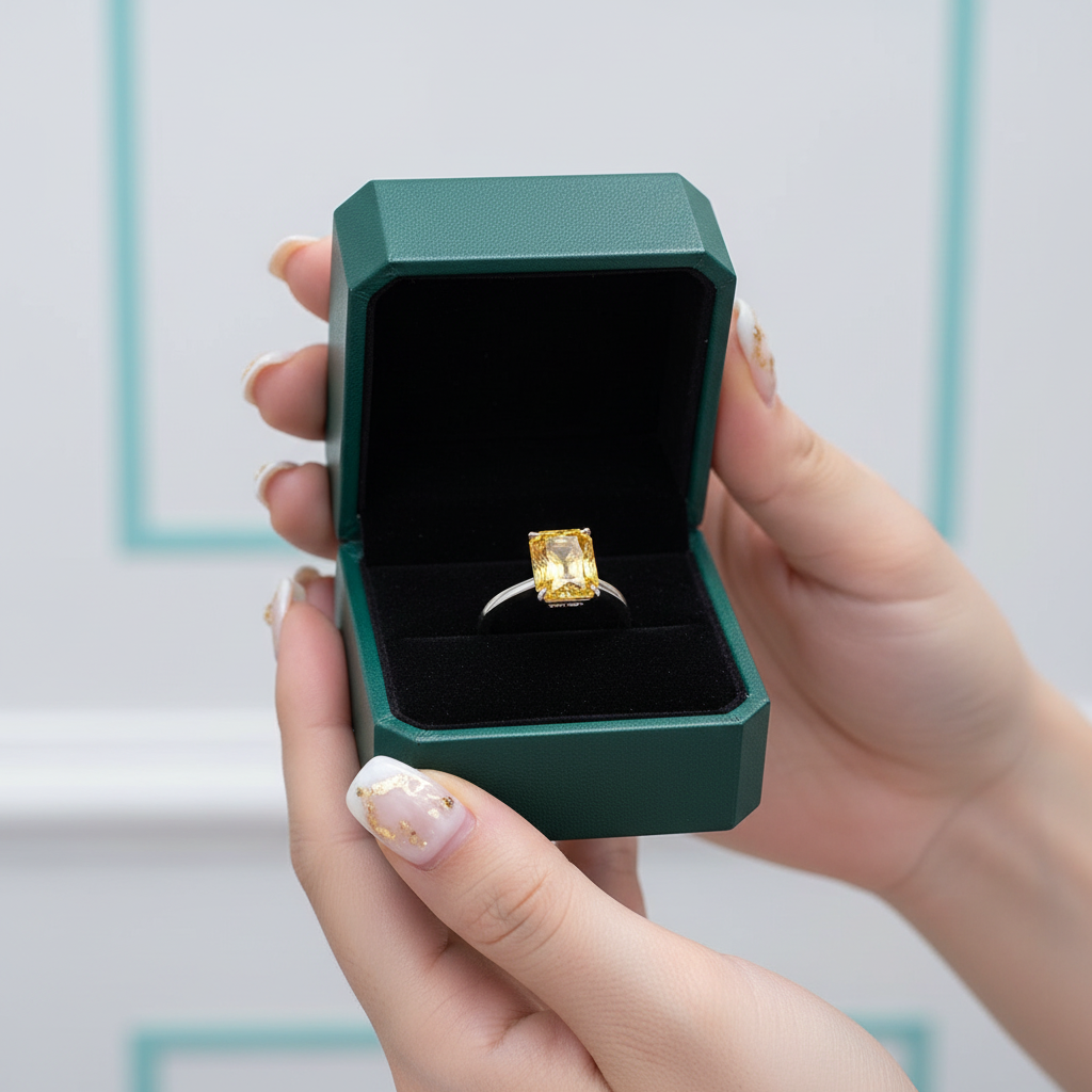 Radiant Cut 5.0ct Yellow Sapphire White Gold Engagement Ring - Evani Naomi Jewelry