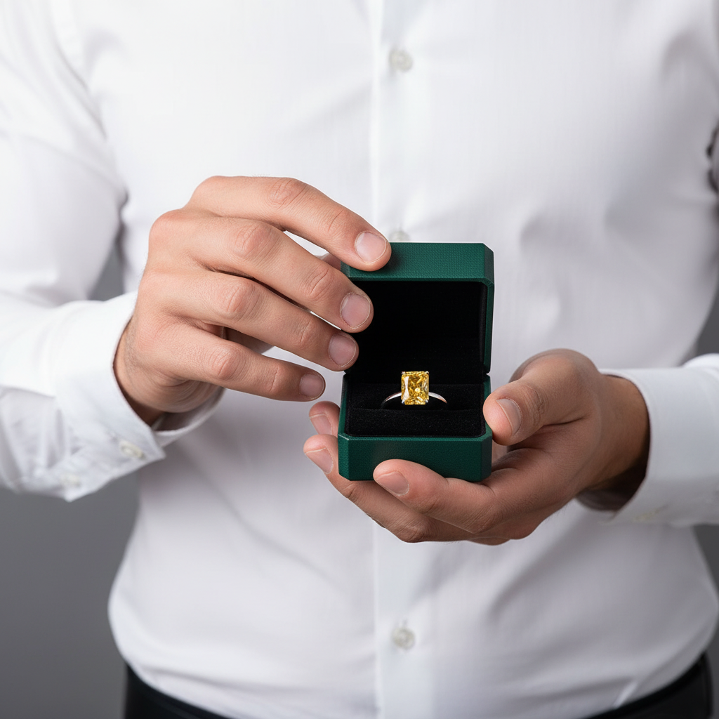 Radiant Cut 5.0ct Yellow Sapphire White Gold Engagement Ring - Evani Naomi Jewelry