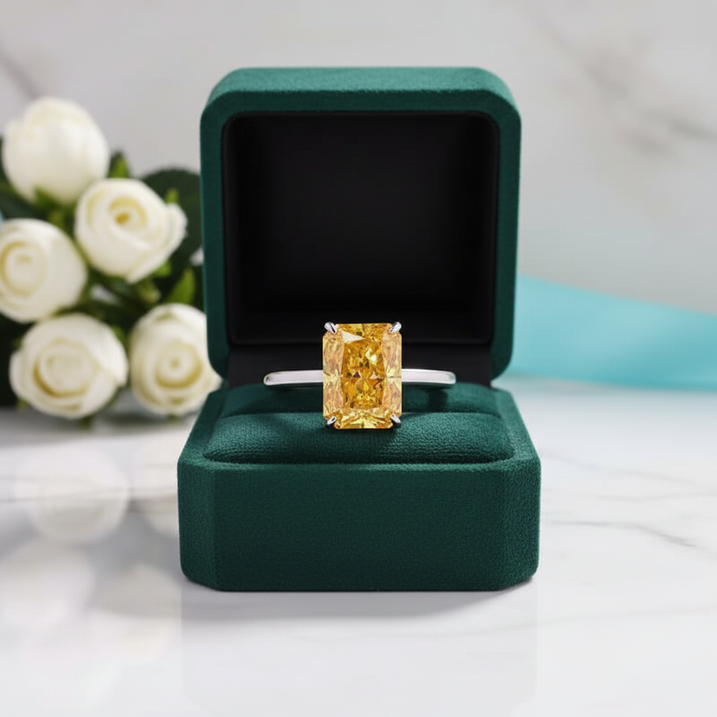 Radiant Cut 5.0ct Yellow Sapphire White Gold Engagement Ring - Evani Naomi Jewelry