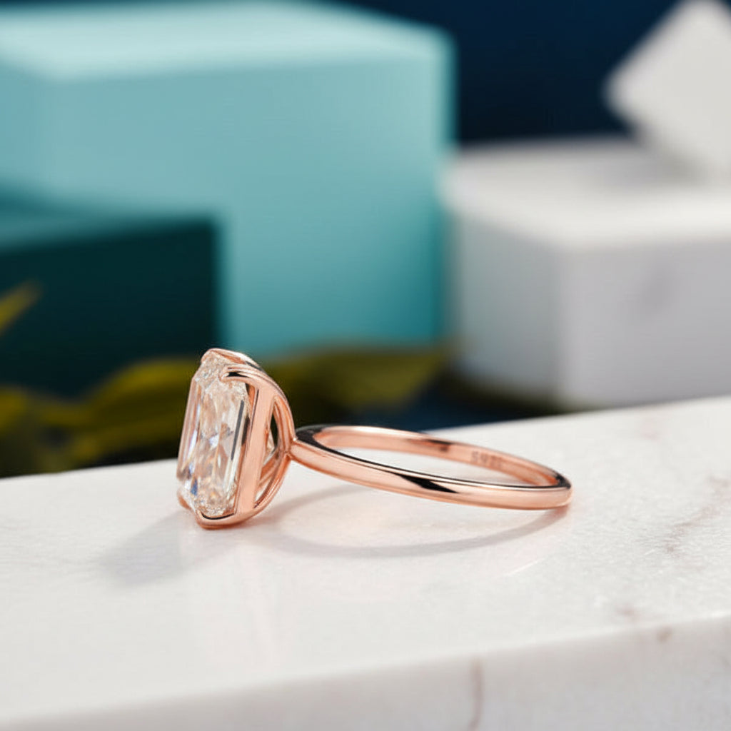 Radiant Cut Champagne Diamond Rose Gold Engagement Ring-Evani Jewelry