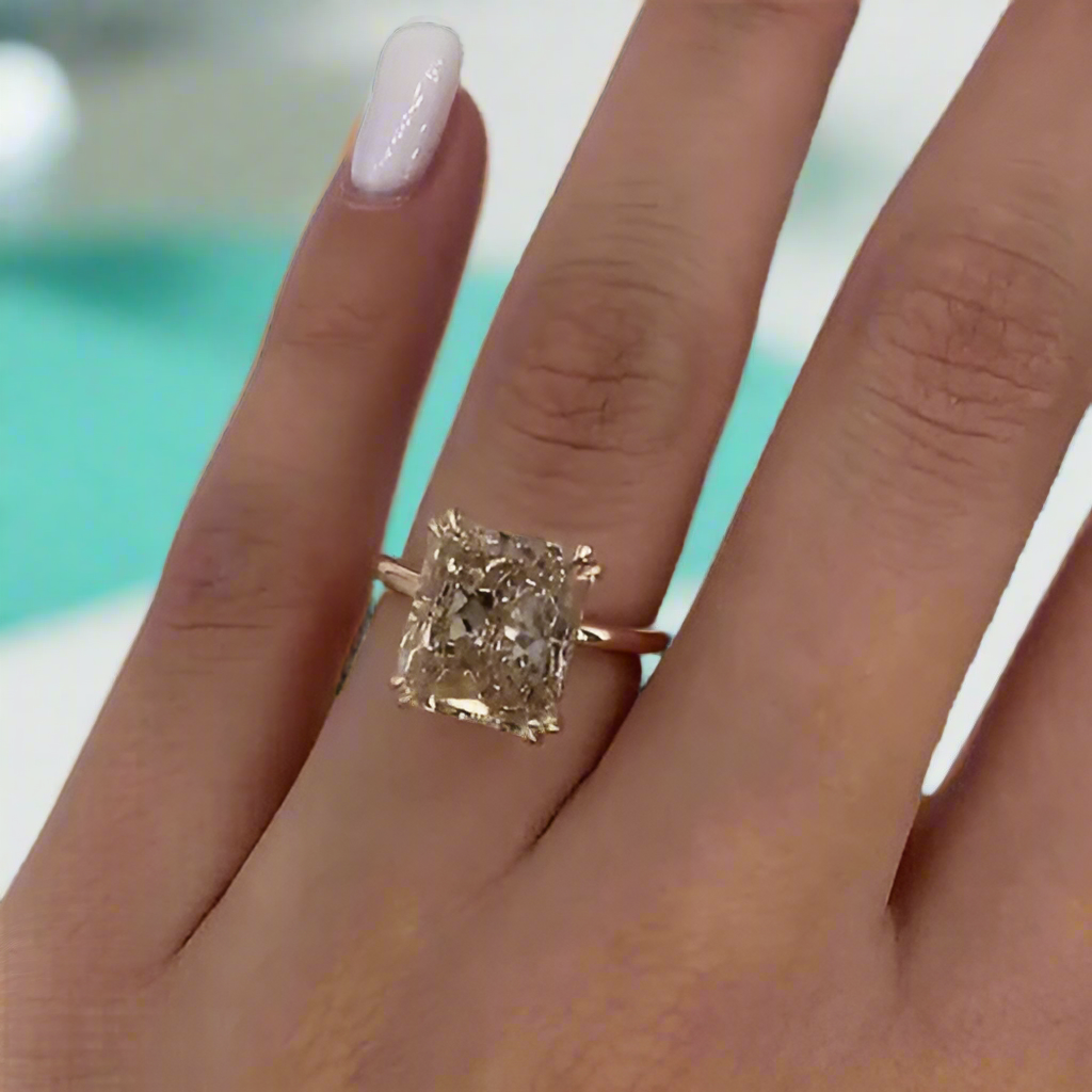Radiant Cut Champagne Diamond Rose Gold Engagement Ring-Evani Naomi Jewelry