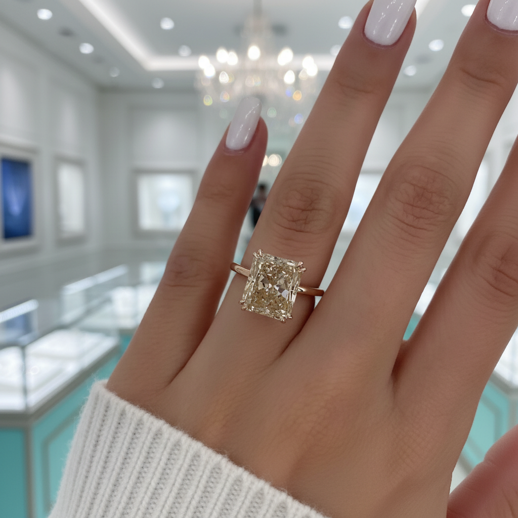 Radiant Cut Champagne Diamond Rose Gold Engagement Ring-Evani Jewelry