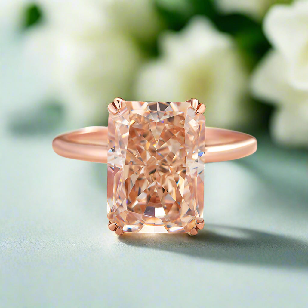 Radiant Cut Champagne Diamond Rose Gold Engagement Ring-Evani Naomi Jewelry