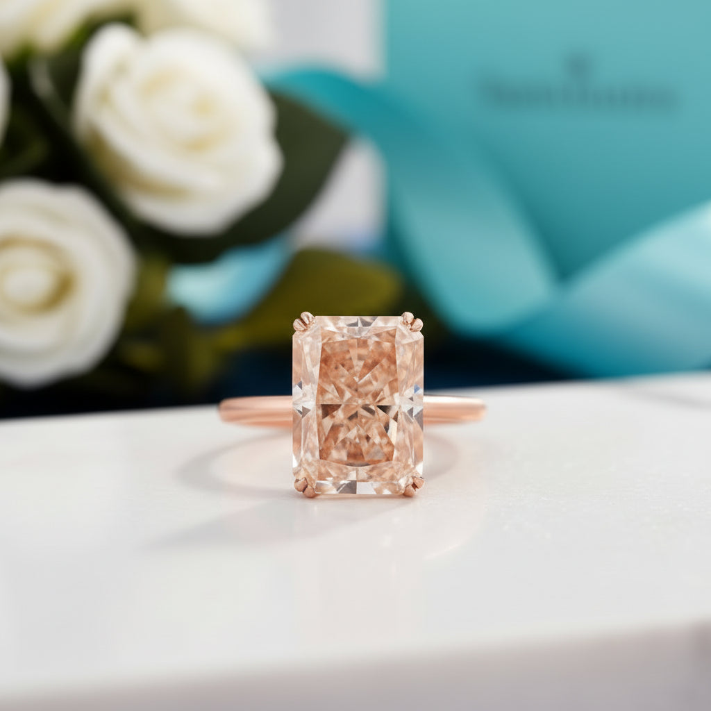 Radiant Cut Champagne Diamond Rose Gold Engagement Ring-Evani Jewelry