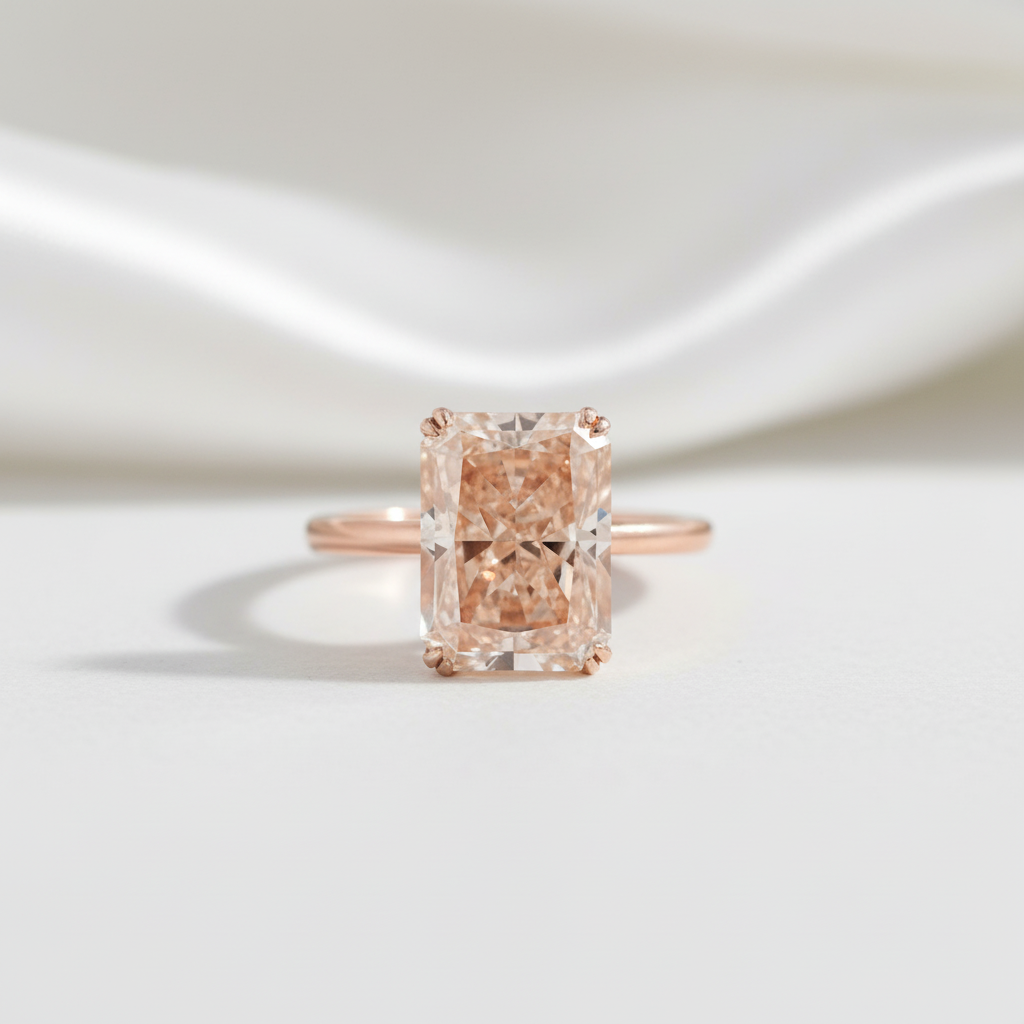 Radiant Cut Champagne Diamond Option Rose Gold Engagement Ring - Evani Naomi Jewelry