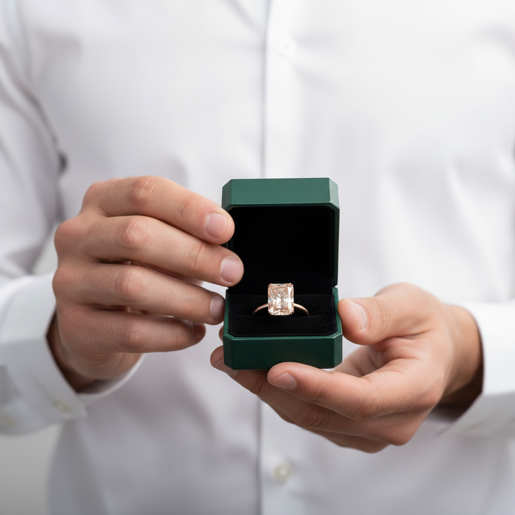 Radiant Cut Champagne Diamond Option Rose Gold Engagement Ring - Evani Naomi Jewelry