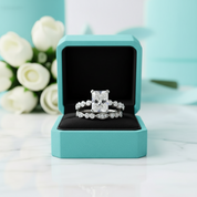 Radiant Cut Diamond Vintage Style White Gold Bridal Set-Evani Jewelry