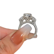 Radiant Cut & Heart Cut 3.0ct Diamond Three Stone Engagement Ring-Evani Naomi Jewelry
