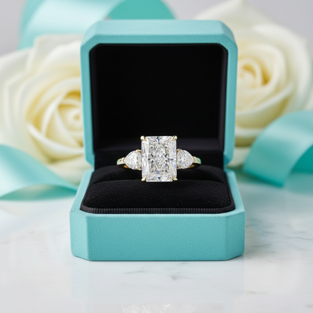 Radiant Cut & Heart Cut 3.0ct Diamond Three Stone Engagement Ring-Evani Jewelry