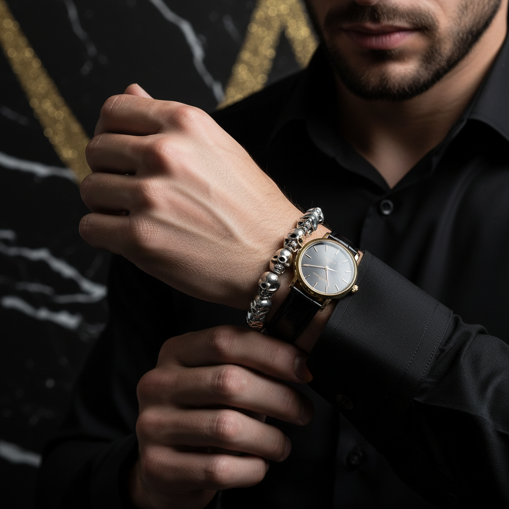 Rebel Skull Bead Gothic Bracelet-Evani Jewelry