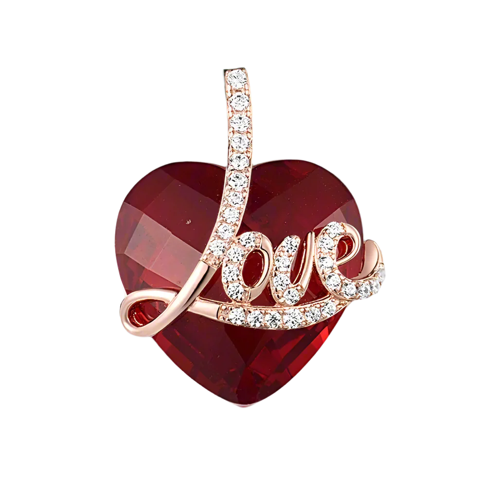 Red Created Stone Love Heart Pendant-Evani Jewelry