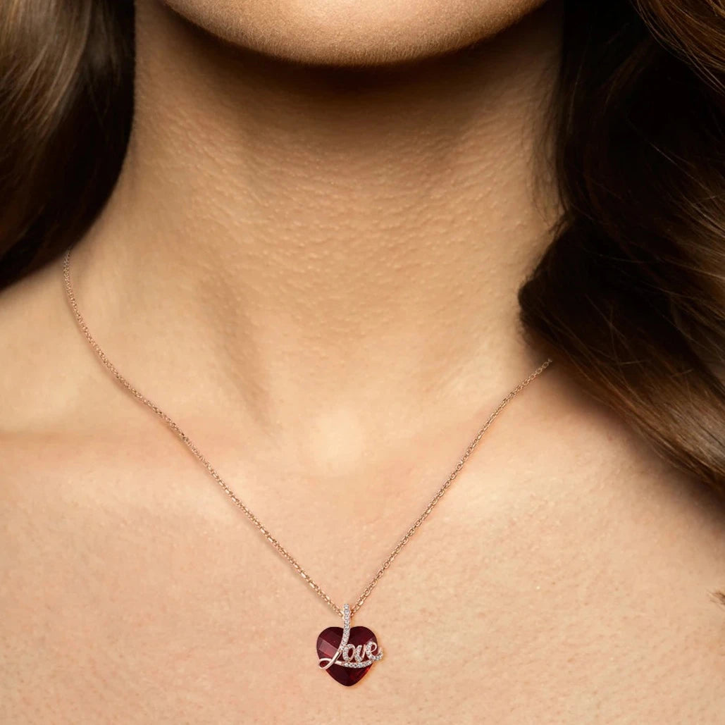 Red Created Stone Love Heart Pendant-Evani Naomi Jewelry