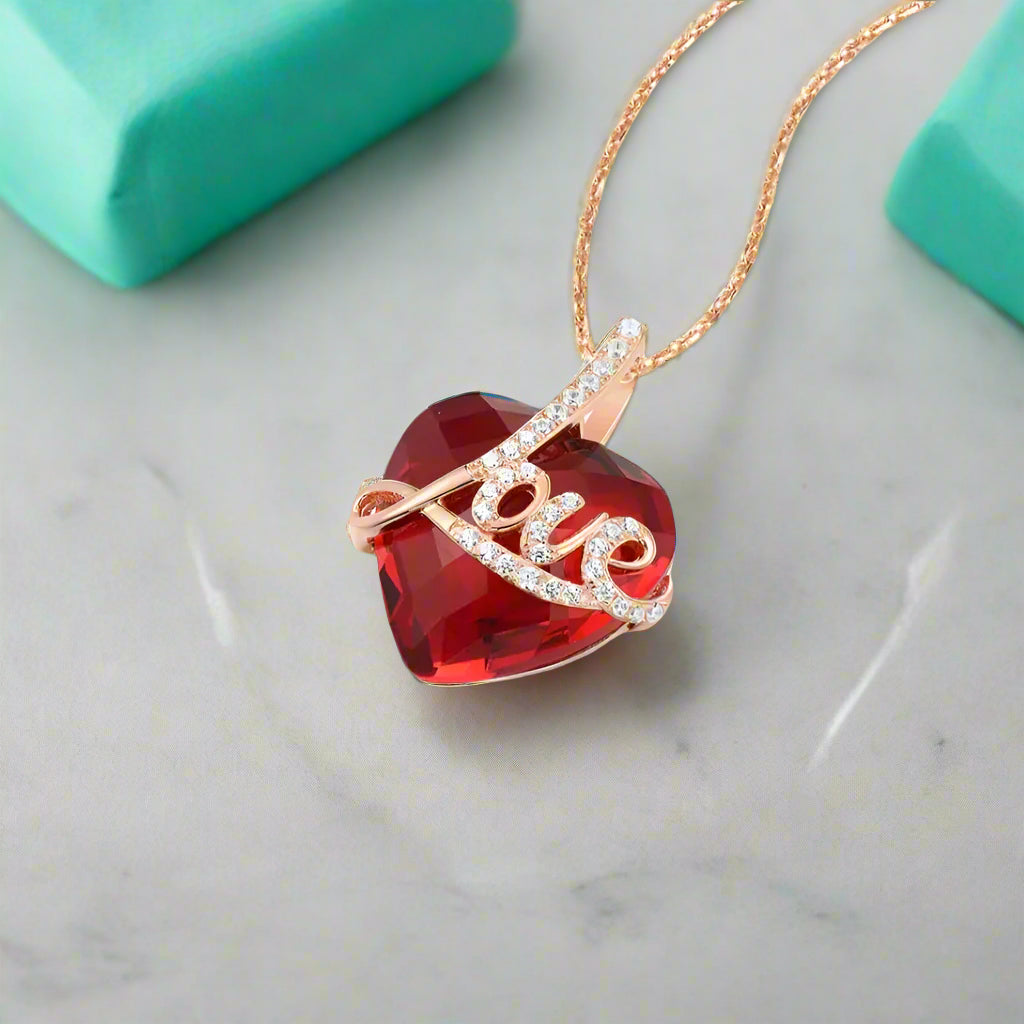 Red Created Stone Love Heart Pendant-Evani Jewelry