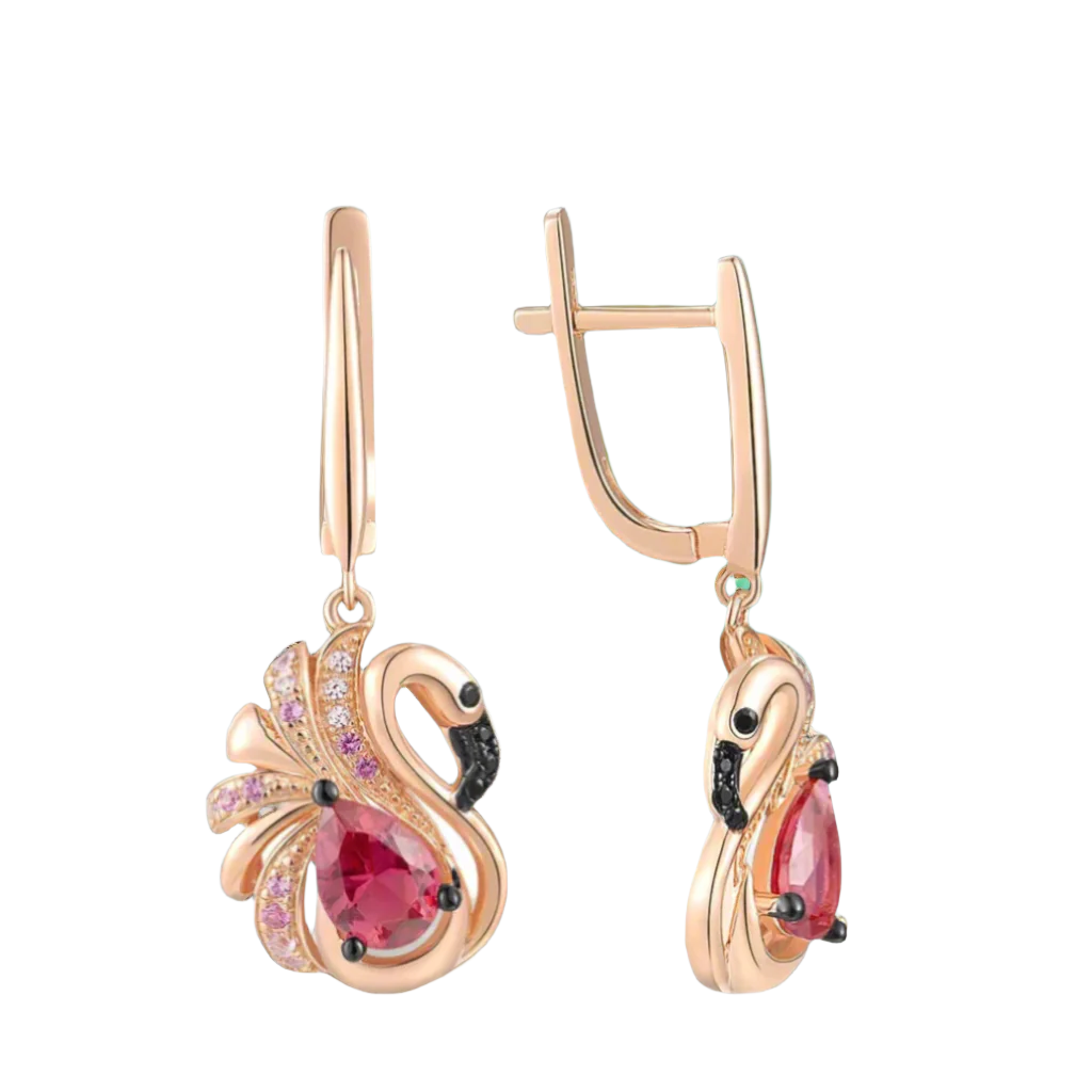 Red Diamond Cute Flamingo Earrings-Evani Naomi Jewelry