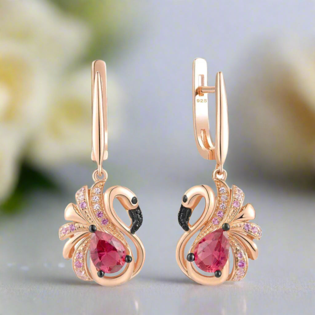 Red Diamond Cute Flamingo Earrings-Evani Naomi Jewelry