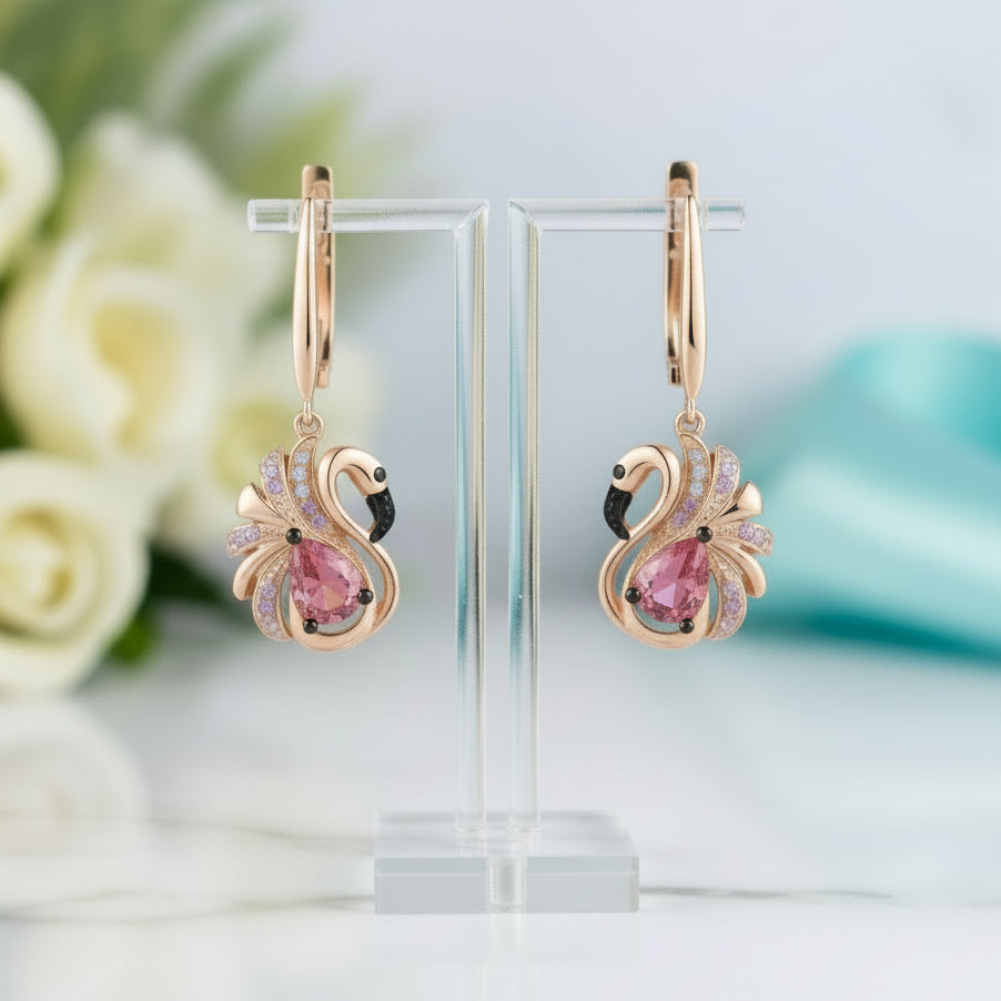 Red Diamond Cute Flamingo Earrings-Evani Jewelry
