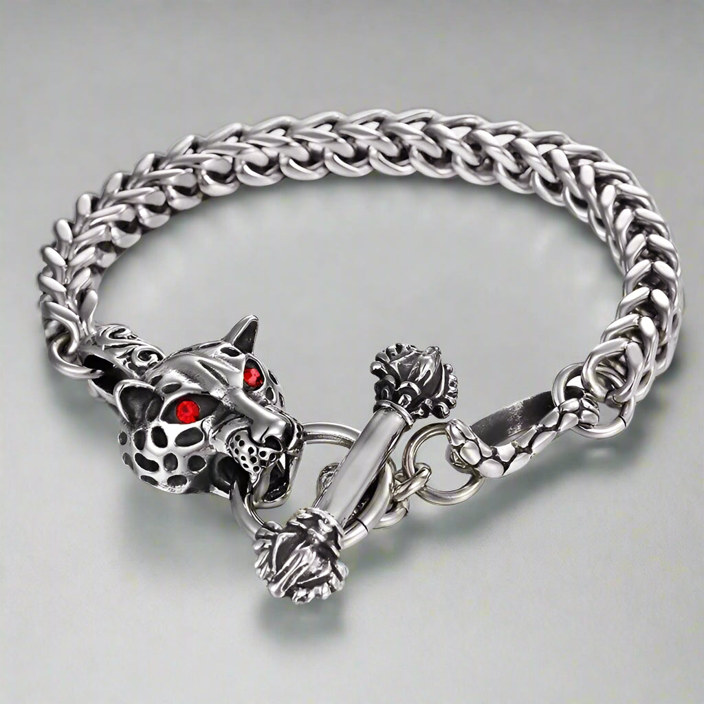 Red Eyes Tiger and Leopard Head Gothic Bracelet-Evani Naomi Jewelry