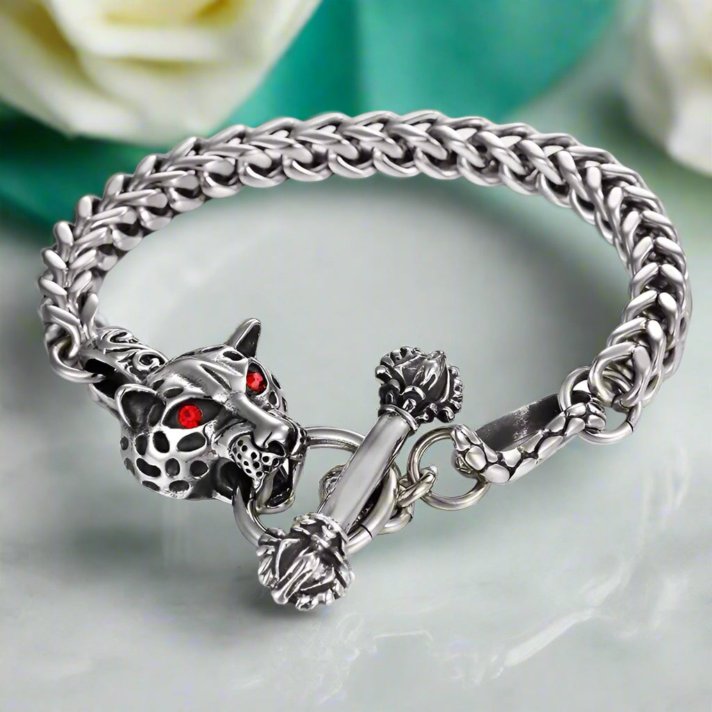 Red Eyes Tiger and Leopard Head Gothic Bracelet-Evani Naomi Jewelry