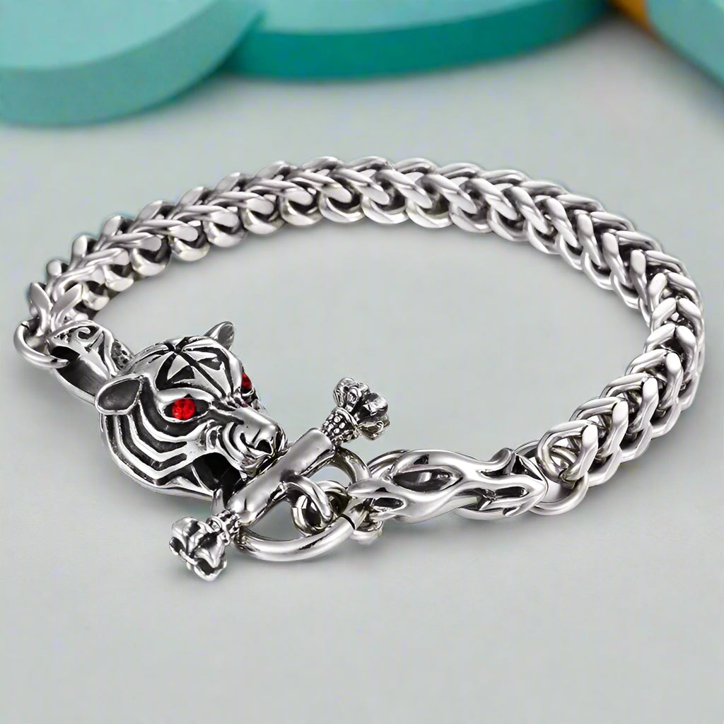 Red Eyes Tiger and Leopard Head Gothic Bracelet-Evani Naomi Jewelry