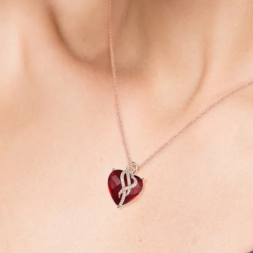 Red Stones Diamond Heart Pendant-Evani Naomi Jewelry